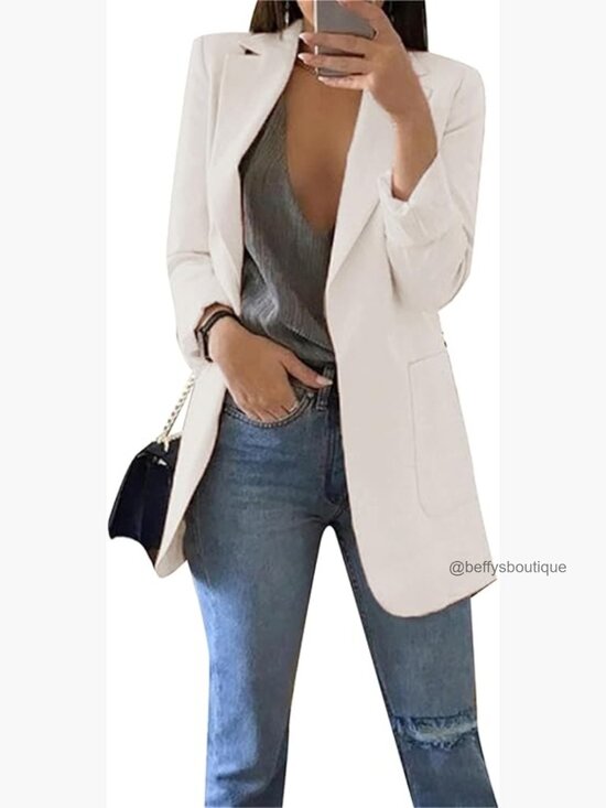 Jackets & Blazers - Women Open Front Blazer Jacket with Pockets Long Sleeve